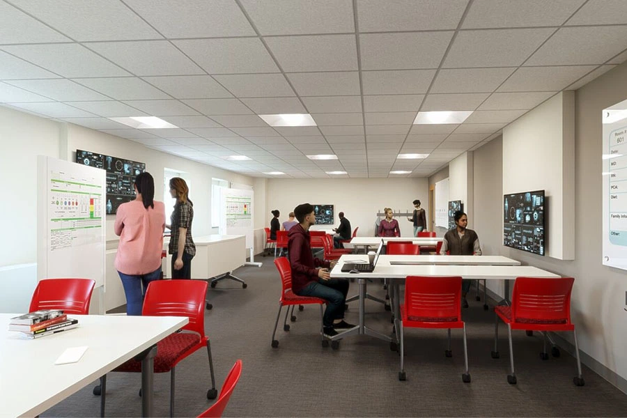 Students all work in different areas of the Sim center.